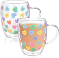 JarThenaAMCS Valentine' s Day Double Wall Glass Coffee Mugs Insulated Glasses 12Oz Candy Conversation Heart Clear Espresso Cups with Handle for Home Holiday Supplies, Set of 2 by JarThenaAMCS