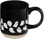 Sweet Water Decor White Ghosts Black Halloween Mugs, 14 oz - Halloween Coffee Mug Dishwasher & Microwave Safe - Fall Mug for Coffee & Hot Cocoa or Seasonal Brew - Black Stoneware Ghost Mugs by SweetWaterDecor