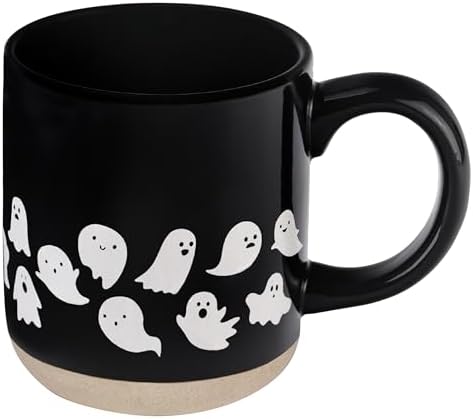Sweet Water Decor White Ghosts Black Halloween Mugs, 14 oz - Halloween Coffee Mug Dishwasher & Microwave Safe - Fall Mug for Coffee & Hot Cocoa or Seasonal Brew - Black Stoneware Ghost Mugs by SweetWaterDecor