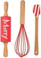 R&M Christmas Holiday 3 Piece Mini Bake Set – Spatula, Whisk & Rolling Pin – Christmas Baking Gift for Kids and Home Bakers - Image 2