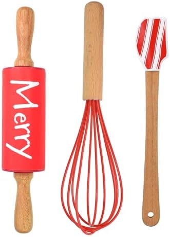 R&M Christmas Holiday 3 Piece Mini Bake Set – Spatula, Whisk & Rolling Pin – Christmas Baking Gift for Kids and Home Bakers - Image 2