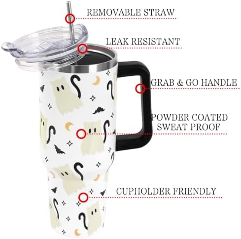 Halloween Tumbler with Lid and Straw 40oz,Black Cute Ghost Cat Vacuum Insulated Leak Proof Stainless Steel Coffee Cup,Goth Cute Spooky Halloween Accessories Gift for Women Girls - Image 4
