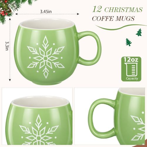 Jinei 6 Pcs Christmas Mug Set Christmas Ball Coffee Mug, Green,Red, Cute - Image 2