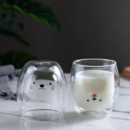 Binoster Dog Mug Cute Mugs Glass Double Wall Insulated Glass Espresso Cup, Coffee Cup, Tea Cup, Milk Cup,Kawaii Gift for Office and Personal Birthday Christmas (Happy Dog) - Image 4