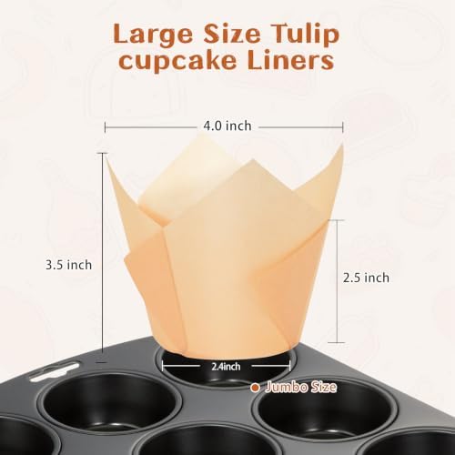 120pcs Jumbo Natural Tulip Cupcake Liners, Greaseproof Muffin Liners - Image 2