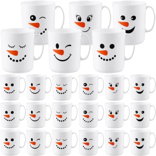 Potchen 24 Pcs Christmas Plastic Mugs Bulk 12 oz, Snowman by Potchen
