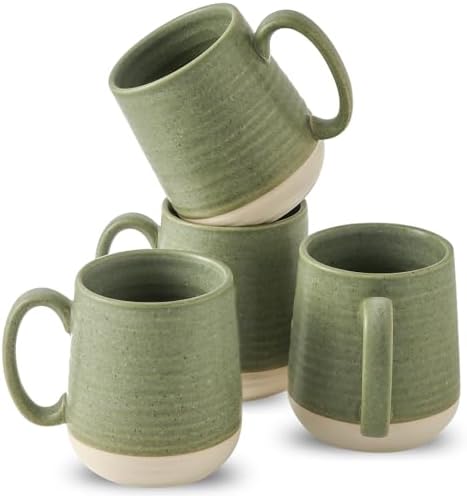 Large Ceramic Coffee Mugs Set - 15 OZ Porcelain Coffee Latte Cups Set of 4 with Handle Perfect for Cappuccino, Tea, Mocha, Hot or Cold Drinks, Unique Glaze Design for Home, Cafe and Coffee Bar, Green by Hasense