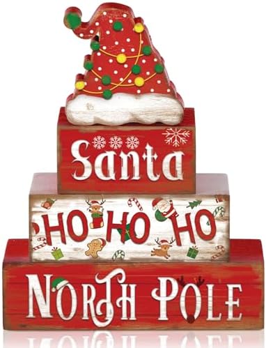 Moucuny 4 Pcs Christmas Table Decorations Santa Hat Wooden Block Signs by Moucuny