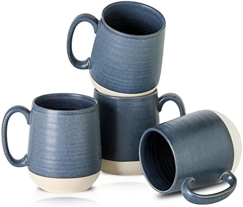 HASENSE Ceramic Large Coffee Mugs Set of 4-15 Ounce Porcelain Coffee Cups Set with Handle Perfect for Tea, Cocoa, Latte, Milk and Cappuccino, Modern Tea Cups Set for Man and Woman, Dark Blue by Hasense