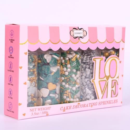 Confect Christmas Sprinkles | White, Grey, Gold & Holly Green Mix | Edible Pearl, Heart & Flower Shaped Sprinkles | Holiday Cake & Cupcake Decorations- 5 Oz - Image 7