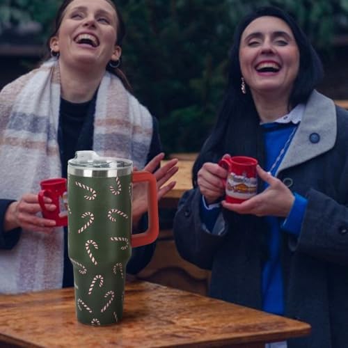 Christmas Tumbler with Handle and Straw Lid 40 oz,Cute Gifts for Women Merry Xmas Candy Cane Winter Holiday Festival Vacuum Insulated Leak Proof Stainless Steel Coffee Cup Mug - Image 2