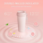 YOME 17oz Light Pink Ceramic Lined Insulated Travel Coffee Mug with Infuser for Women Gift | One-handed Pop Open Lid | Stainless Steel |Keep Drinks Cold and Hot| 100% Leak Proof - Image 6