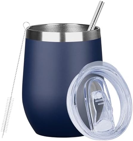 MEZMUT 12 Oz Insulated Wine Tumbler with Lid Wine Glass Coffee Cup(Navy,1) by MEZMUT