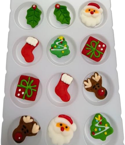 EPHVODI Christmas Cakes Decorations 12pcs Edible Santa Claus Christmas Tree Shaped Hard Sugar Icing Decorations Cupcake Toppers for Baking Cookie Ice Cream Candy Decoration by EPHVODI