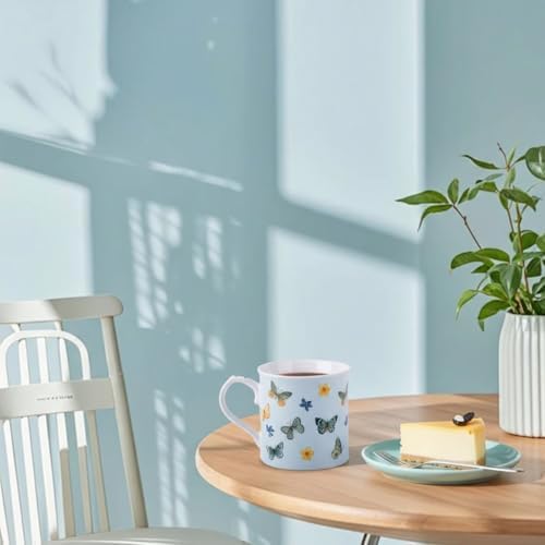 Colorful Butterfly & Floral Coffee Mug – 12 oz Premium New Bone China Blue Tea Cup, Elegant Ceramic Mug Gift for Women, Mom & Butterfly Lovers – Designed in England by Harvest Green Studio - Image 2