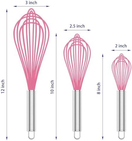 Pink Silicone Whisk Set of 3, 8/10/12 Inch, Non-Scratch - Image 6