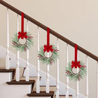 Sggvecsy 6 Pcs Christmas Mini Cabinet Wreaths Norfolk Pine Wreath with Ribbon Bows Red Berry Artificial Small Kitchen Wreath for Window Front Door Farmhouse Wall Pillars Xmas Decorations - Image 3
