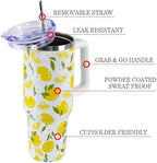 Floral Lemon Tumbler with Handle and Straw Lid 40 oz,Cute Spring Summer Gift for Women Men Friends Boho Flowers Vacuum Insulated Leak Proof Stainless Steel Coffee Cup Mug - Image 3
