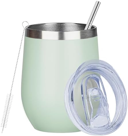 MEZMUT 12 Oz Insulated Wine Tumbler with Lid Wine Glass Cup(Light Green,1) by MEZMUT