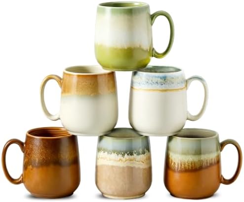 HASENSE Coffee Mugs Set of 6, Ceramic 16 oz Large Reactive Glaze Mugs by Hasense