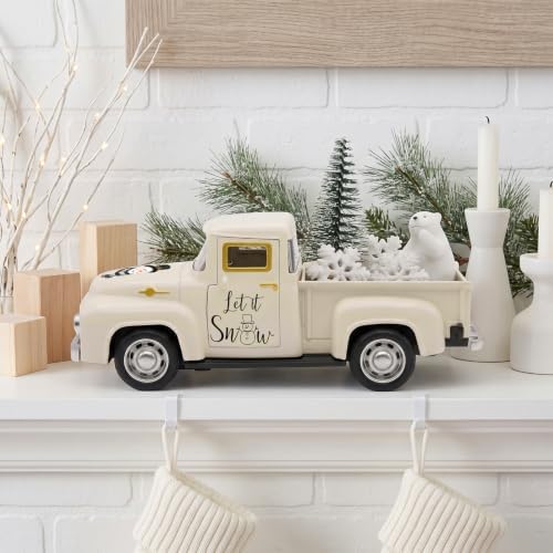 Snowman Truck Decor, Beige Christmas Pickup with Polar Bear Snowflakes - Image 6