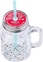 Silver Buffalo Peanuts Snoopy, Glass Mason Jar with Handle and Straw, 21oz - Image 3