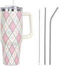 Christmas Tumbler with Handle and Straw Lid 40 oz,Cute Gifts for Women Merry Xmas Plaid Bow Candy Cane Holly Stars Winter Holiday Festival Vacuum Insulated Leak Proof Stainless Steel Coffee Cup Mug by Unknown