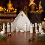 Ceramic 13Pcs Nativity Scene Set with Gold Trim by NEROSUN
