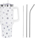 Christmas Tumbler with Handle and Straw Lid 40 oz,Cute Blue Merry Xmas Snowflake Bow Gifts for Women Vacuum Insulated Leak Proof Tumbler,Winter Holiday Accessories Stainless Steel Coffee Cup Mug by Unknown