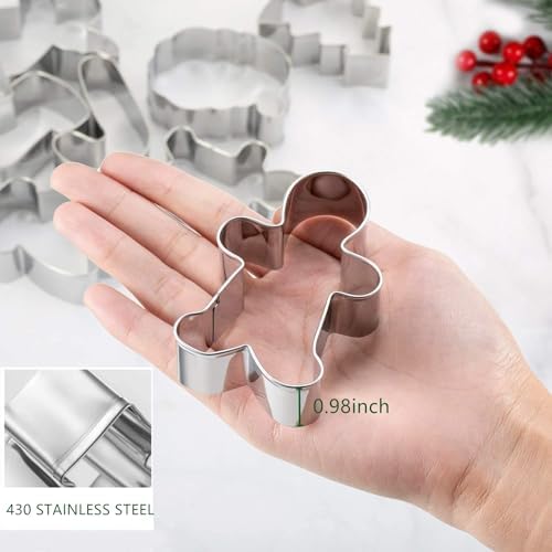 Christmas Cookie Cutters, 8PCS Holiday Cookie Cutter Shapes - Snowman,Christmas Tree,Gingerbread Man,Candy Cane,Snowflake,Santa Face,Christmas House, Winter Glove Cookies Mold - Image 3