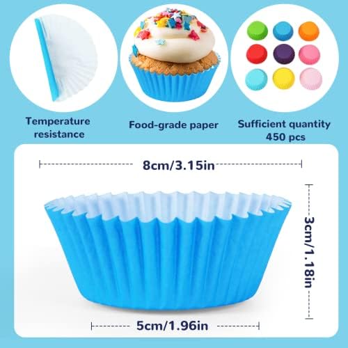 SANNIX 450pcs Rainbow Bright Cupcake Liners, Colorful Baking Cups Cupcake Wrappers Paper Wraps Muffin Liners for Birthday Pride Party Decorations Supplies(9 Colors) - Image 2