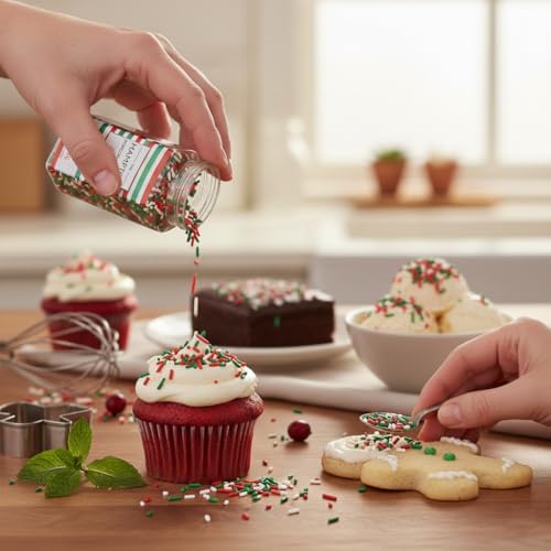 Red, Green & White Christmas Sprinkles Jimmies 3.17 oz, Sprinkles For Cake Decorating, Cake Sprinkles, Sprinkles For Baking, Ice Cream & More, The Hampton Candy Company - Image 4