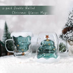 LIBWYS 4 Pack Christmas Mugs, Double Walled Borosilicate Christmas mug set with Snowflake Lid, Cute Mugs for Hot Cocoa and Coffee, 300ml Christmas tree mugs Christmas Gift for Family, Friend - Image 7