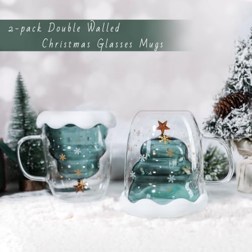 LIBWYS 4 Pack Christmas Mugs, Double Walled Borosilicate Christmas mug set with Snowflake Lid, Cute Mugs for Hot Cocoa and Coffee, 300ml Christmas tree mugs Christmas Gift for Family, Friend - Image 7