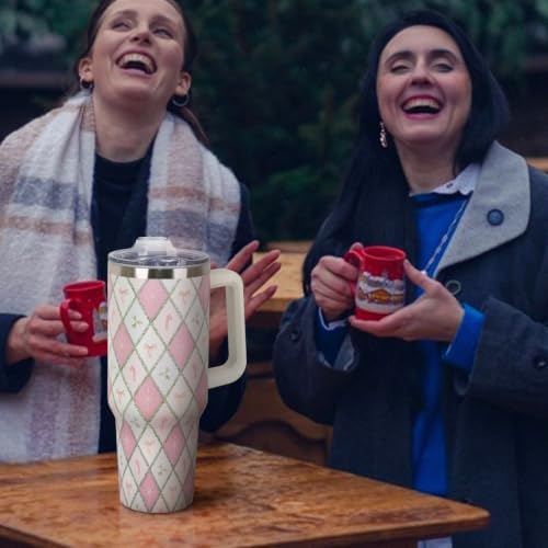 Christmas Tumbler with Handle and Straw Lid 40 oz,Cute Gifts for Women Merry Xmas Plaid Bow Candy Cane Holly Stars Winter Holiday Festival Vacuum Insulated Leak Proof Stainless Steel Coffee Cup Mug - Image 2