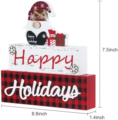 MEETYAMOR Christmas Decor, Large Size 3-Layered Gnome Wood Block with Happy Holidays Sign Christmas Table Decor, Farmhouse Rustic Xmas Decorations Indoor for Home, Mantle, Shelf, Living Room - Image 3