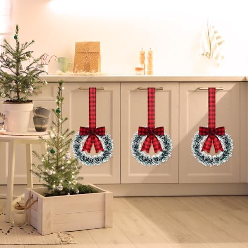 Retrowavy 12 Pcs Small Christmas Kitchen Cabinet Wreaths with Ribbon - Image 3