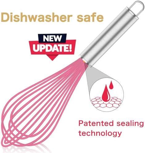 Pink Silicone Whisk Set of 3, 8/10/12 Inch, Non-Scratch - Image 2