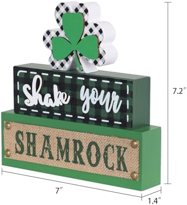 St Patricks Day Decorations, MEETYAMOR 3-Layered Shamrock Wood Block St Patricks Day Decor, Shamrock Ornaments Shake Your SHAMROCK Sign Saint Patricks Day Decorations for the Home, Table, Mantel - Image 2