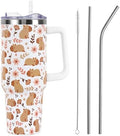 Fall Thanksgiving Tumbler with Lid and Straw 40oz,Cute Floral Capybara Vacuum Insulated Leak Proof Stainless Steel Coffee Cup, Farmhouse Accessories Gift for Women Girls by Unknown