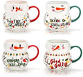 Noamus 4 Pack Christmas Mugs Set, 15oz Ceramic Snowman Coffee Cup, Stackable Holiday Xmas Tea Mug for Hot Cocoa Cold Water Milk, Housewarming Gift Home Decor, Dishwasher Microwave Safe(4 Styles) by Noamus