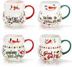 Noamus 4 Pack Christmas Mugs Set, 15oz Ceramic Snowman Coffee Cup, Stackable Holiday Xmas Tea Mug for Hot Cocoa Cold Water Milk, Housewarming Gift Home Decor, Dishwasher Microwave Safe(4 Styles) by Noamus