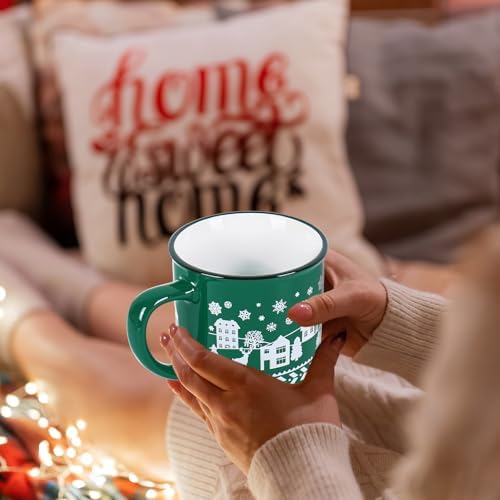 JarThenaAMCS 2Pcs Christmas Enamel Mugs Red Green Christmas Tree Snowflake Elk Ceramic Coffee Cups with Handle Holiday Drinking Mugs for Xmas Winter Party - Image 7