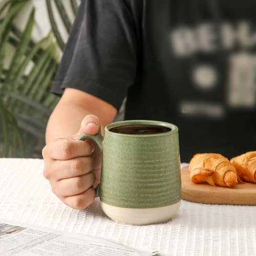 Large Ceramic Coffee Mugs Set - 15 OZ Porcelain Coffee Latte Cups Set of 4 with Handle Perfect for Cappuccino, Tea, Mocha, Hot or Cold Drinks, Unique Glaze Design for Home, Cafe and Coffee Bar, Green - Image 4