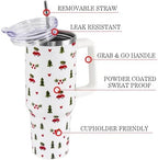 Christmas Tumbler with Handle and Straw Lid 40 oz,Cute Merry Xmas Tree Red Car Gifts for Women Vacuum Insulated Leak Proof Tumbler,Winter Holiday Accessories Stainless Steel Coffee Cup Mug - Image 3
