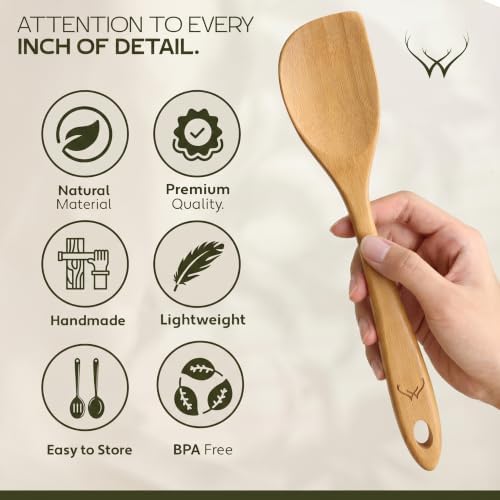 Prime Bamboo Wooden Spoons for Cooking Set of 3 Pcs – Wooden Cooking Utensils with Long Handle, Includes Flat Wood Spoon, Bamboo Spatula, and Slotted Spoon for Kitchen Utensils Set - Image 5