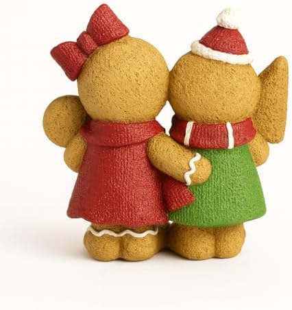 Christmas Gingerbread Couple Resin Figurine – Hand-Painted Holiday Décor, Boy with Tree Cookie & Girl with Bow and Swirl Lollipop, Tabletop/Mantel Accent (Brown Gingerbread) - Image 3