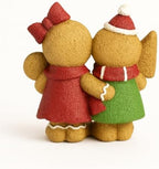 Christmas Gingerbread Couple Resin Figurine – Hand-Painted Holiday Décor, Boy with Tree Cookie & Girl with Bow and Swirl Lollipop, Tabletop/Mantel Accent (Brown Gingerbread) - Image 3