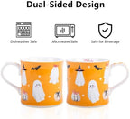 Cute Ghost Halloween Coffee Mug, 12oz Orange Ceramic Coffee Cup with Bow Pumpkins, Bats & Witch Hat Design, Spooky-Cute Holiday Gift for Halloween, Designed in England by Harvest Green Studio - Image 5