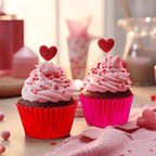 JarThenaAMCS 200Pcs Red Pink Foil Cupcake Liners Foil Metallic Baking Cups Cupcake Wrappers Muffin Liners for Valentine Christmas Birthday Wedding Party Supplies - Image 7